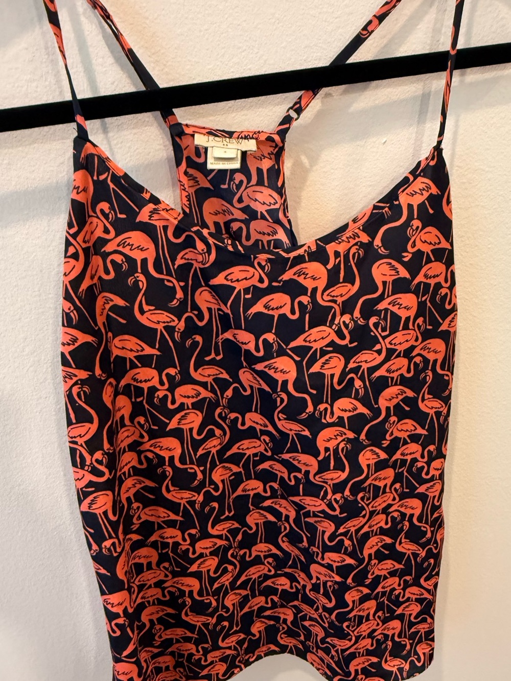 J.Crew Flamingo Print Racerback Cami Tank Top Navy Coral Size 4